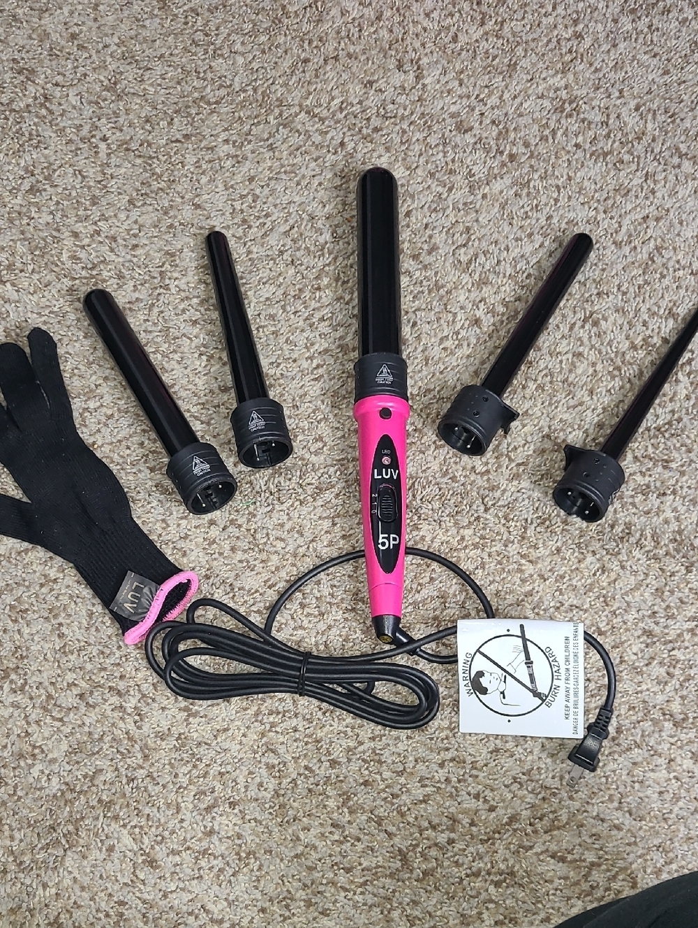LUV 5P Interchangeable Curling Wand Set - Hot Pink